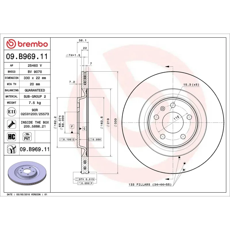 BREMBO 09.B969.11 Disco de freno (Unidad)
