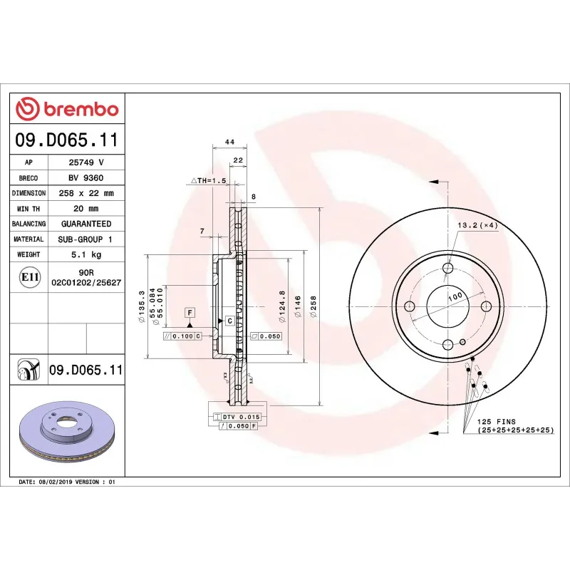 BREMBO 09.D065.11 Disco de freno (Unidad)