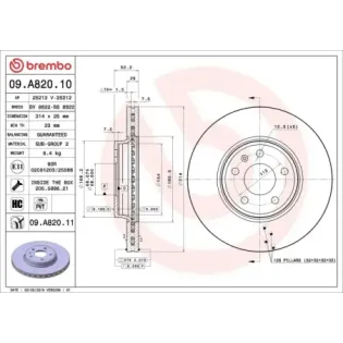 BREMBO 09.A820.10 Disco de freno (Unidad)
