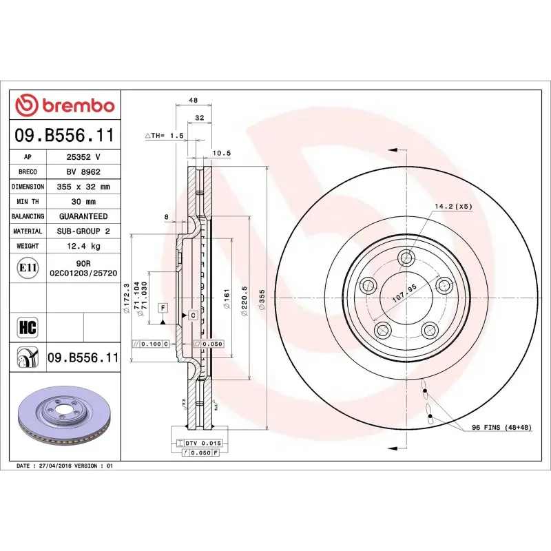 BREMBO 09.B556.11 Disco de freno (Unidad)