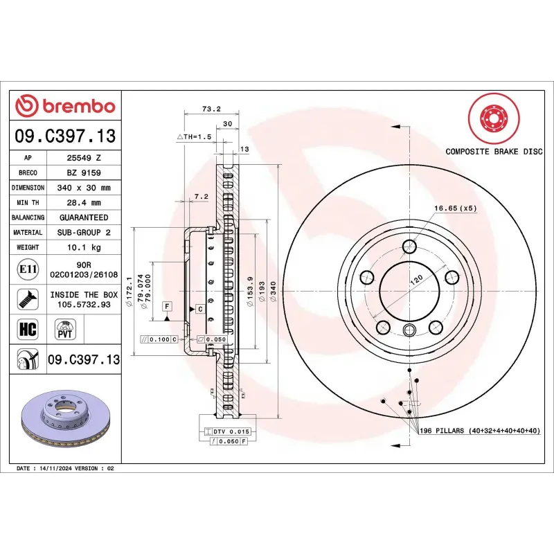 BREMBO 09.C397.13 Disco de freno (Unidad)