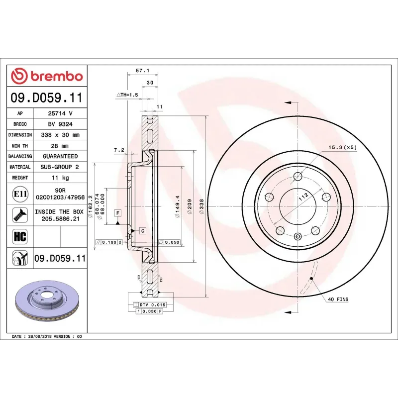 BREMBO 09.D059.11 Disco de freno (Unidad)