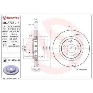 BREMBO 09.A738.14 Disco de freno (Unidad)
