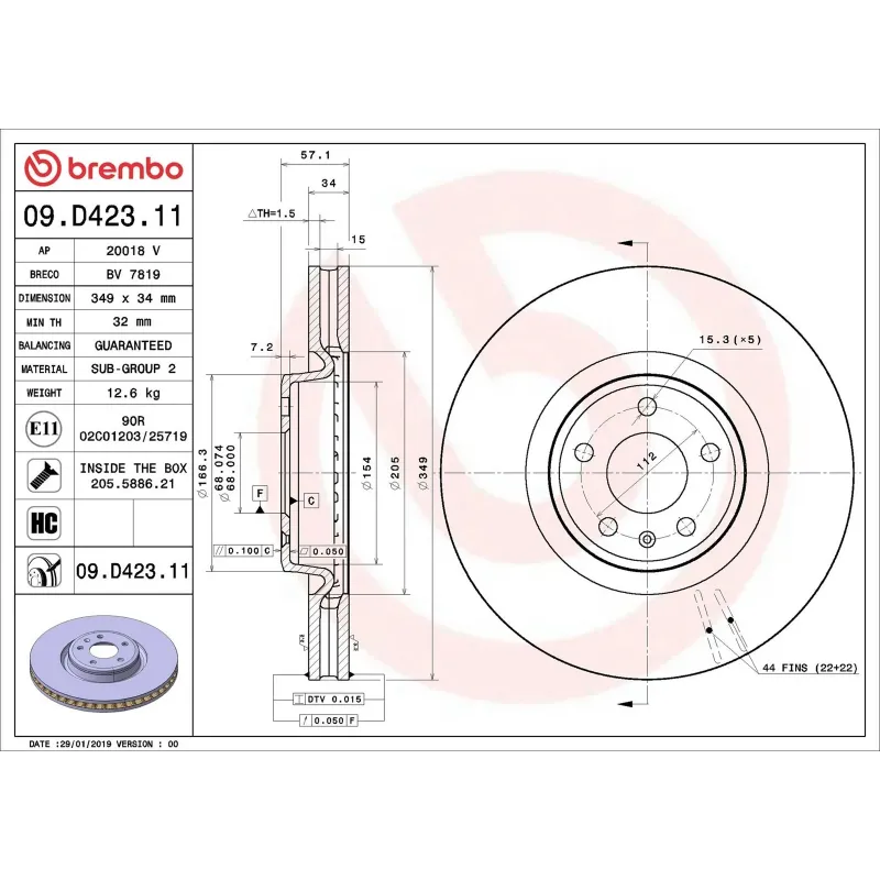 BREMBO 09.D423.11 Disco de freno (Unidad)