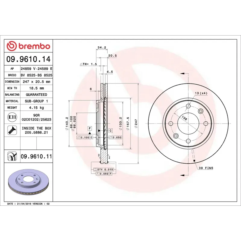 BREMBO 09.9610.14 Disco de freno (Unidad)