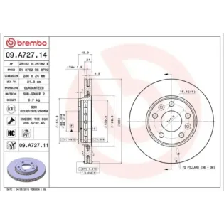 BREMBO 09.A727.14 Disco de freno (Unidad)