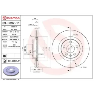 BREMBO 09.D892.11 Disco de freno (Unidad)