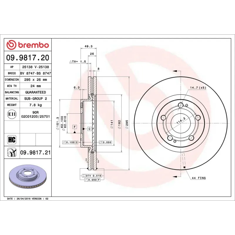BREMBO 09.9817.20 Disco de freno (Unidad)