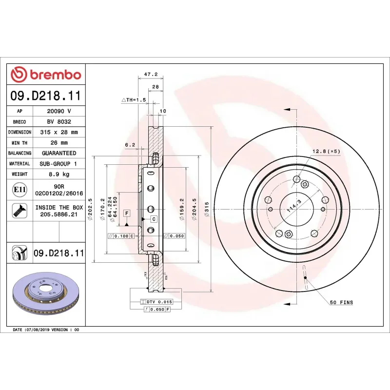 BREMBO 09.D218.11 Disco de freno (Unidad)