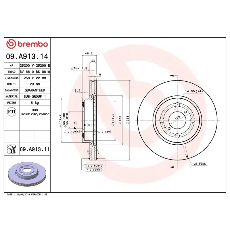 BREMBO 09.A913.14 Disco de freno (Unidad)