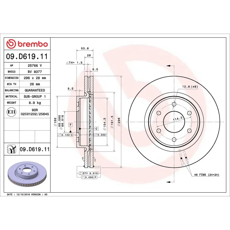 BREMBO 09.D619.11 Disco de freno (Unidad)