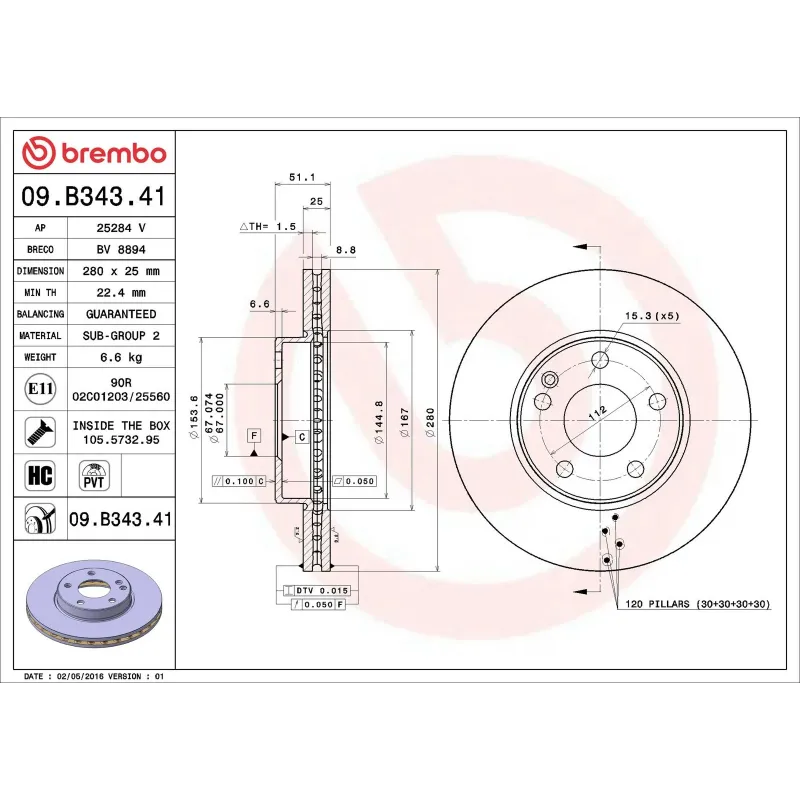 BREMBO 09.B343.41 Disco de freno (Unidad)