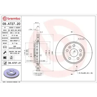 BREMBO 09.A727.20 Disco de freno (Unidad)