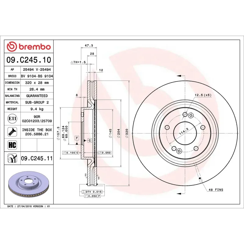 BREMBO 09.C245.11 Disco de freno (Unidad)