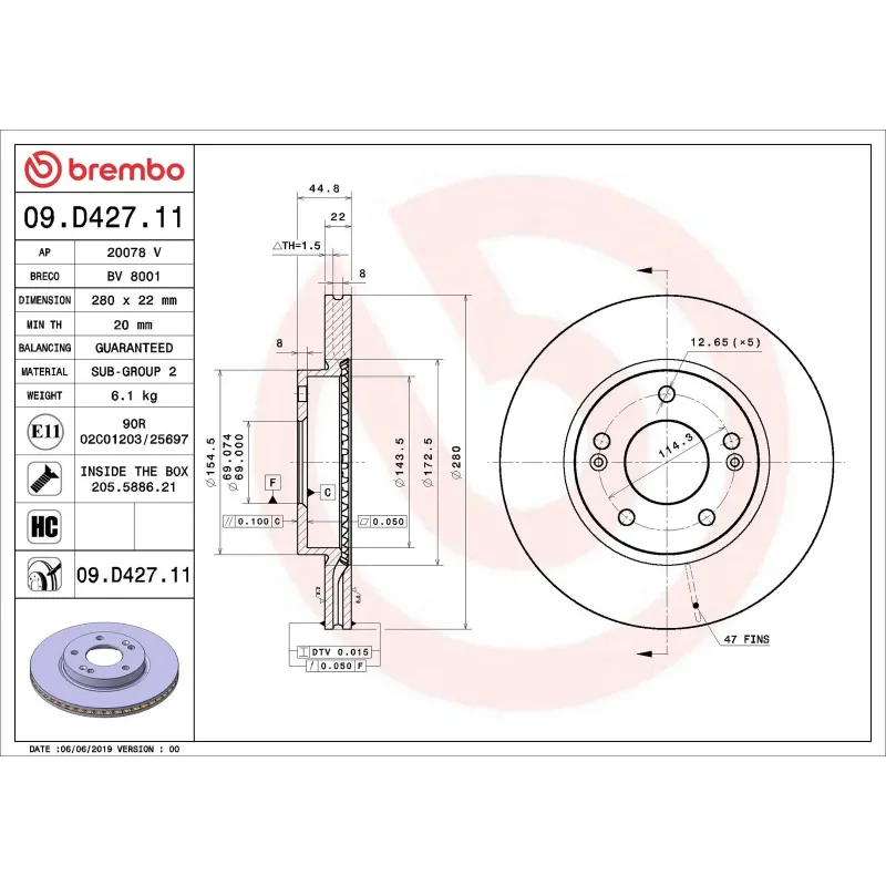 BREMBO 09.D427.11 Disco de freno (Unidad)