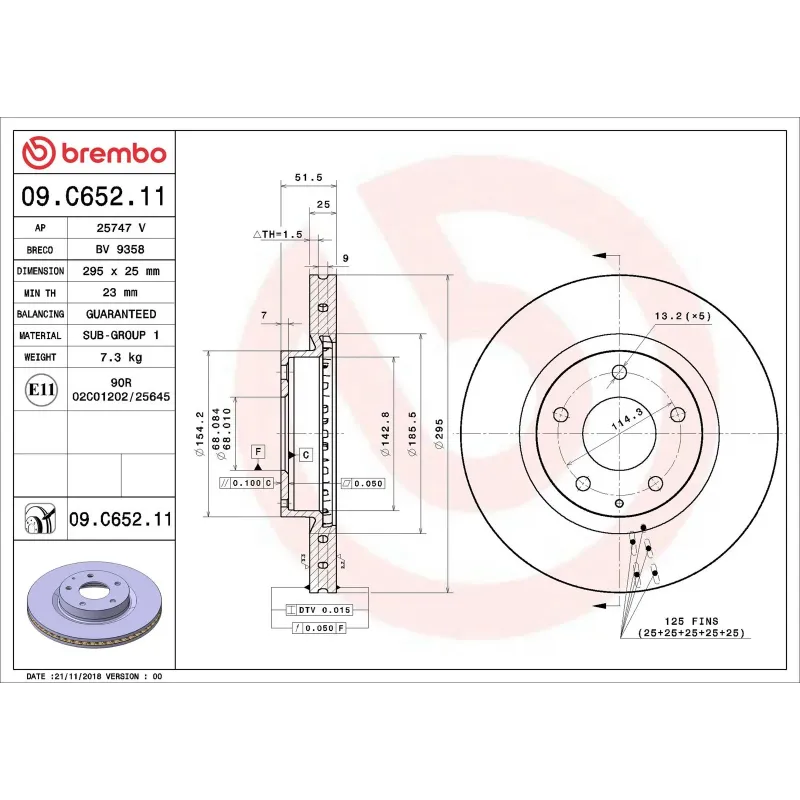 BREMBO 09.C652.11 Disco de freno (Unidad)