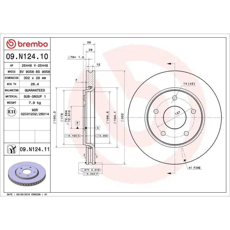 BREMBO 09.N124.10 Disco de freno (Unidad)