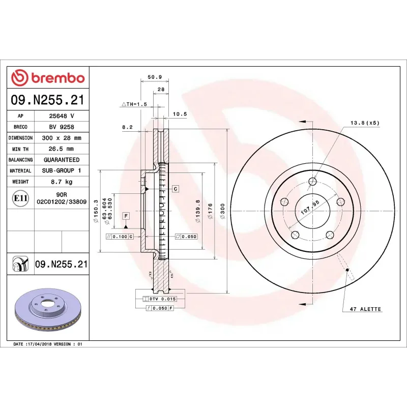 BREMBO 09.N255.21 Disco de freno (Unidad)