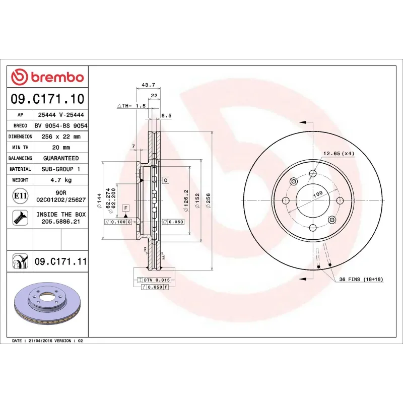 BREMBO 09.C171.10 Disco de freno (Unidad)