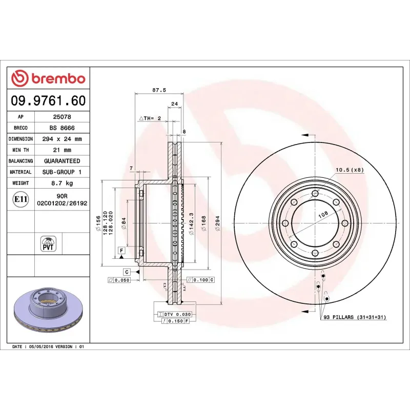 BREMBO 09.9761.60 Disco de freno (Unidad)
