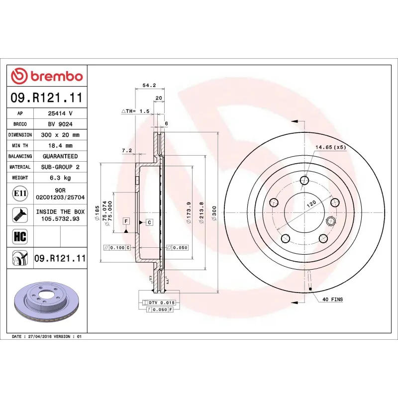 BREMBO 09.R121.11 Disco de freno (Unidad)