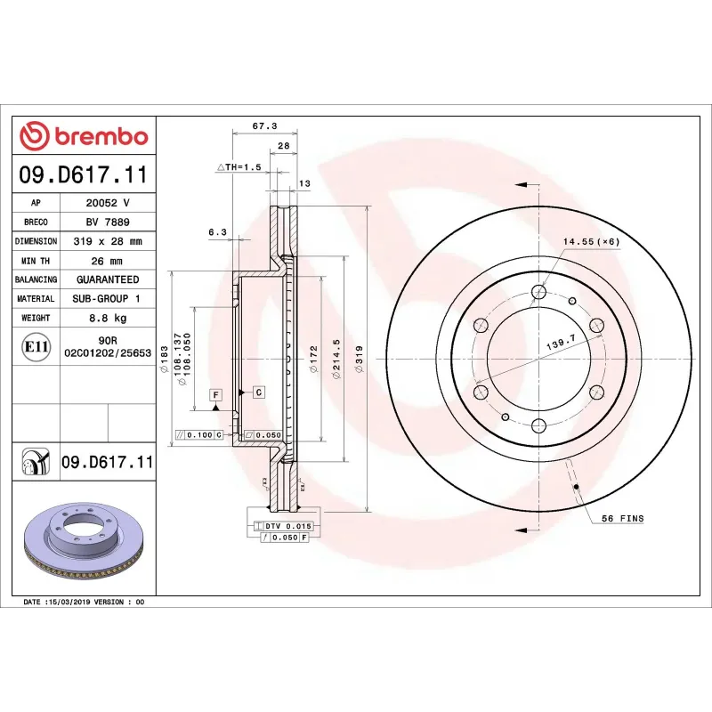 BREMBO 09.D617.11 Disco de freno (Unidad)