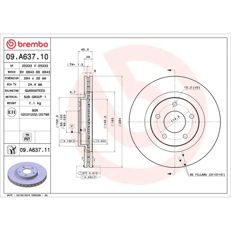 BREMBO 09.A637.10 Disco de freno (Unidad)