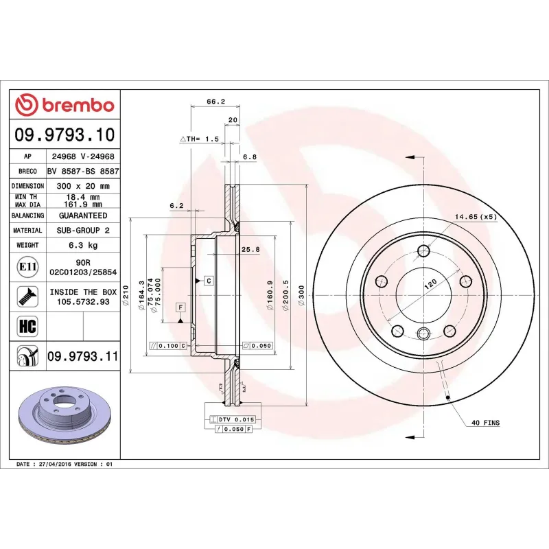 BREMBO 09.9793.10 Disco de freno (Unidad)