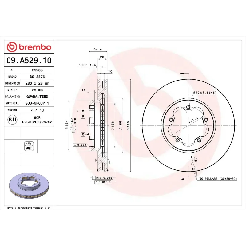 BREMBO 09.A529.10 Disco de freno (Unidad)