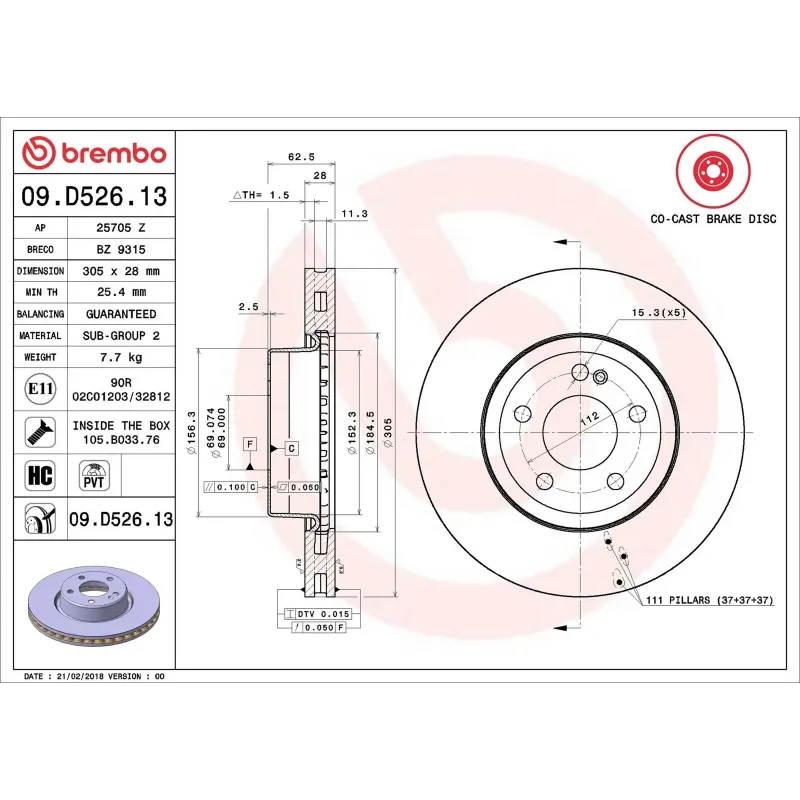 BREMBO 09.D526.13 Disco de freno (Unidad)