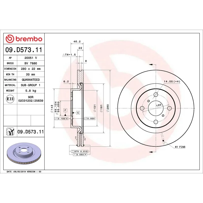 BREMBO 09.D573.11 Disco de freno (Unidad)