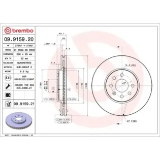 BREMBO 09.9159.20 Disco de freno (Unidad)