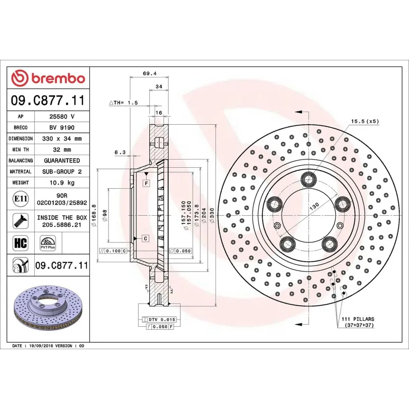 BREMBO 09.C877.11 Disco de freno (Unidad)