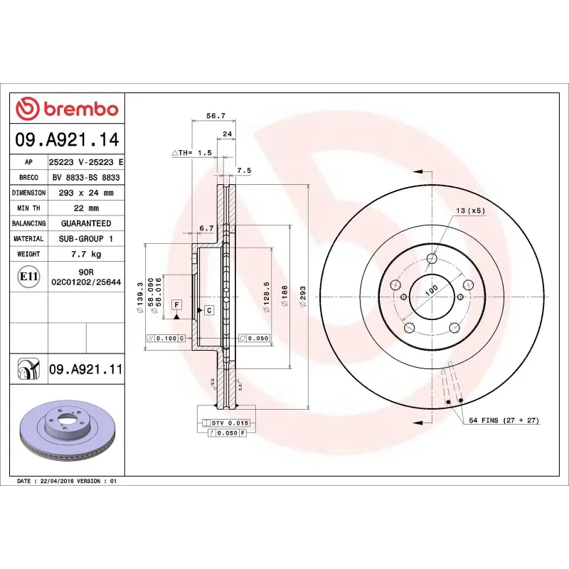 BREMBO 09.A921.14 Disco de freno (Unidad)
