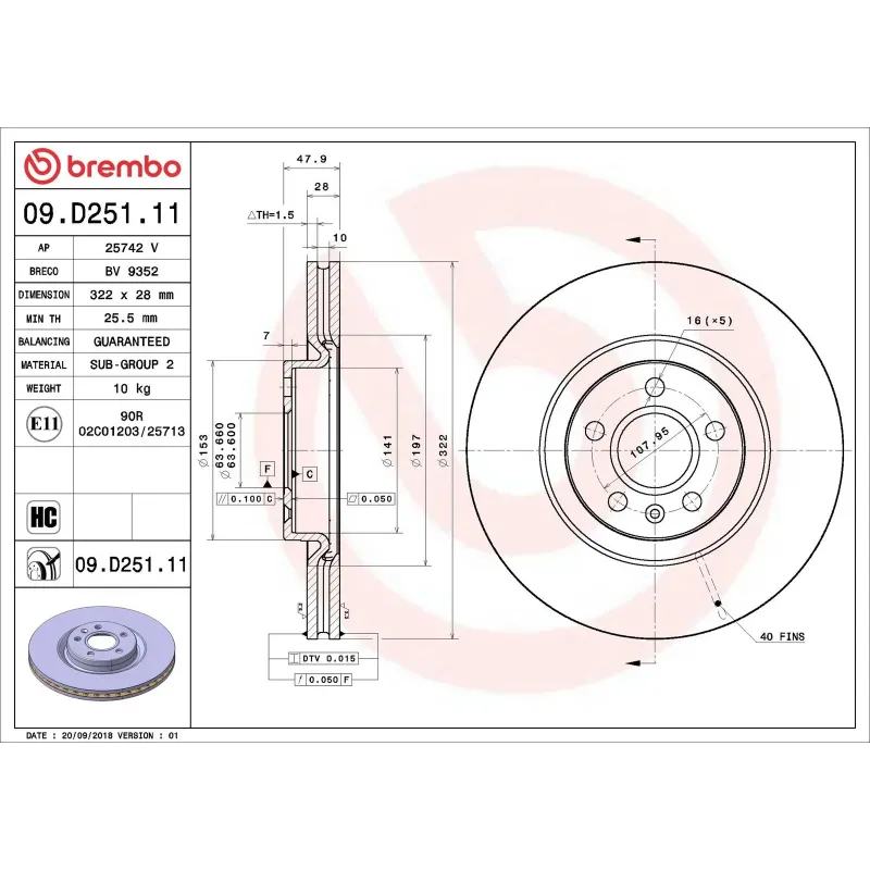 BREMBO 09.D251.11 Disco de freno (Unidad)