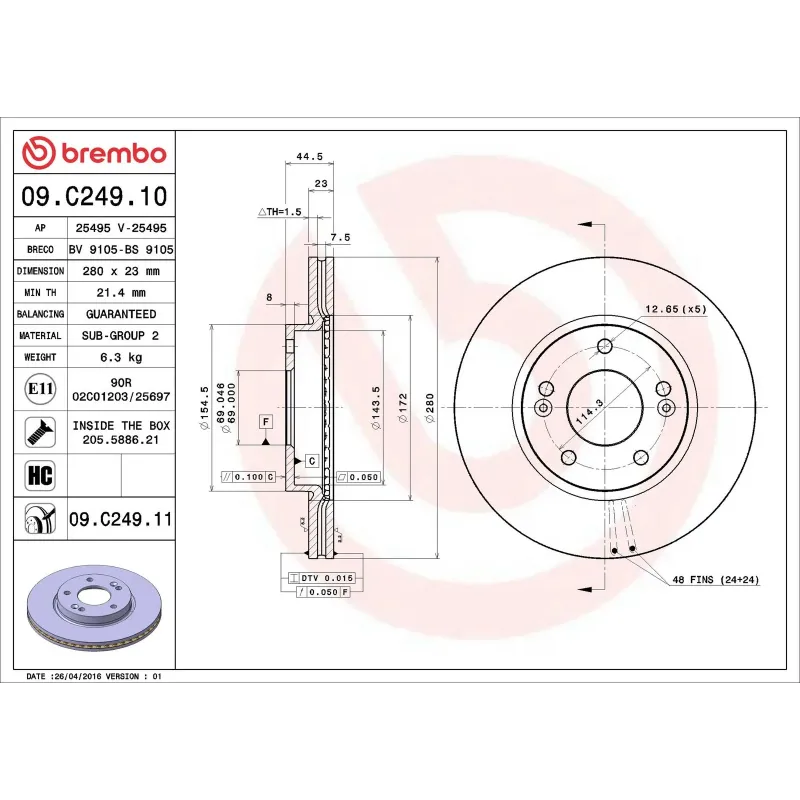 BREMBO 09.C249.11 Disco de freno (Unidad)
