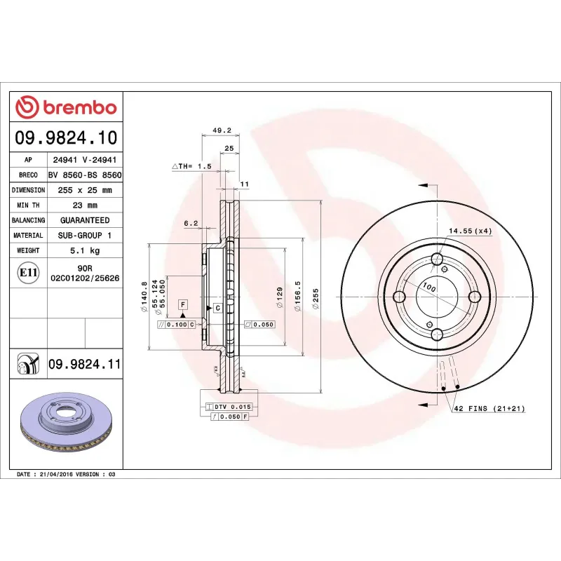BREMBO 09.9824.10 Disco de freno (Unidad)