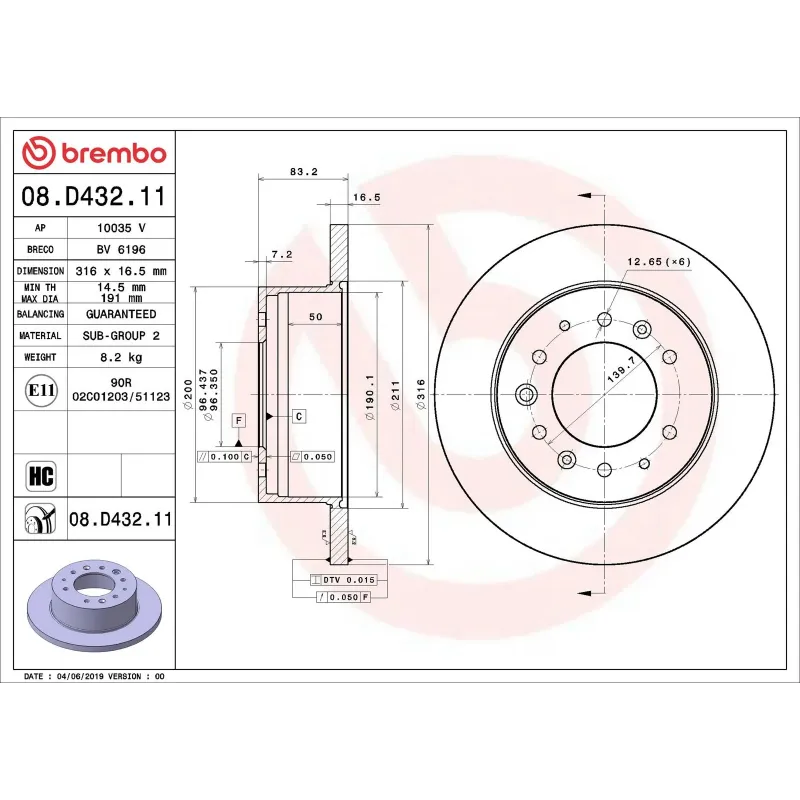 BREMBO 08.D432.11 Disco de freno (Unidad)