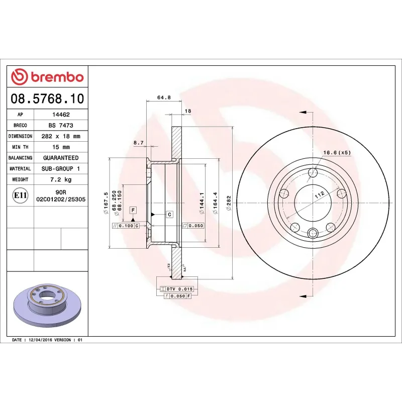 BREMBO 08.5768.10 Disco de freno (Unidad)