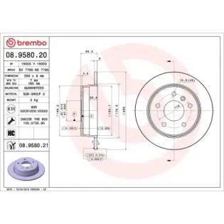 BREMBO 08.9580.20 Disco de freno (Unidad)
