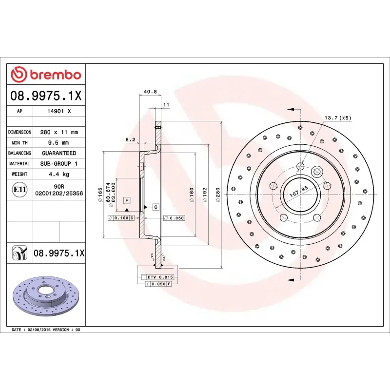 BREMBO 08.9975.1X Disco de freno (Unidad)