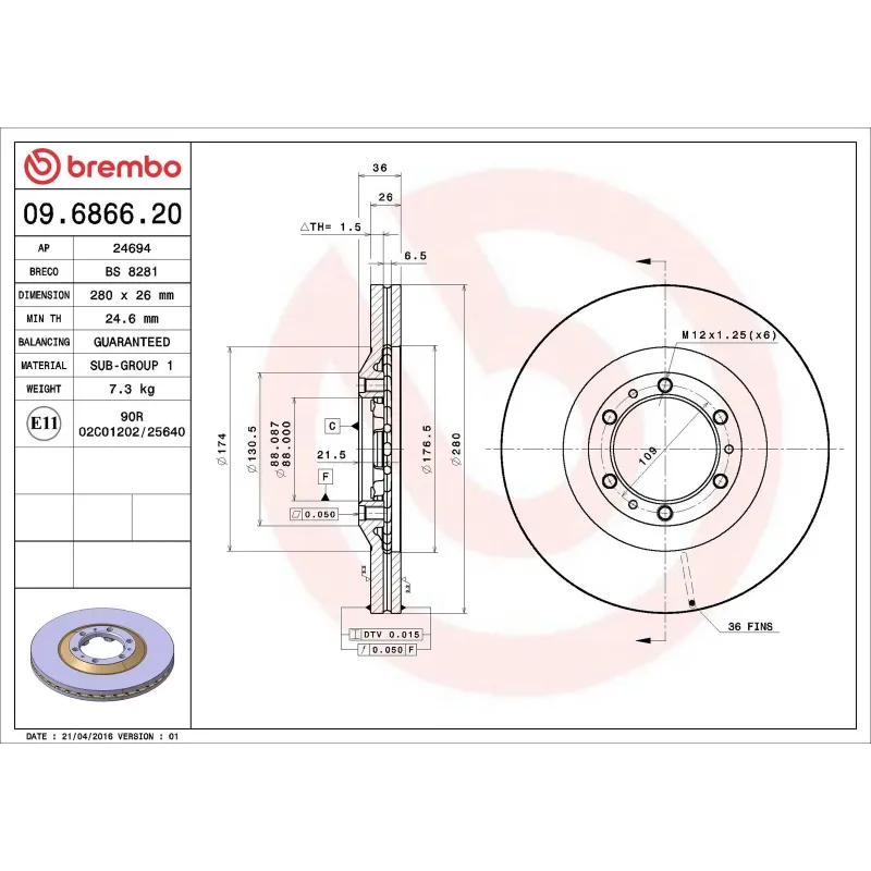 BREMBO 09.6866.20 Disco de freno (Unidad)