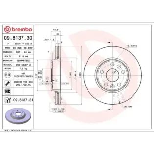 BREMBO 09.8137.30 Disco de freno (Unidad)