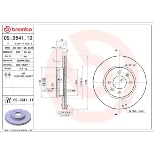 BREMBO 09.9541.10 Disco de freno (Unidad)