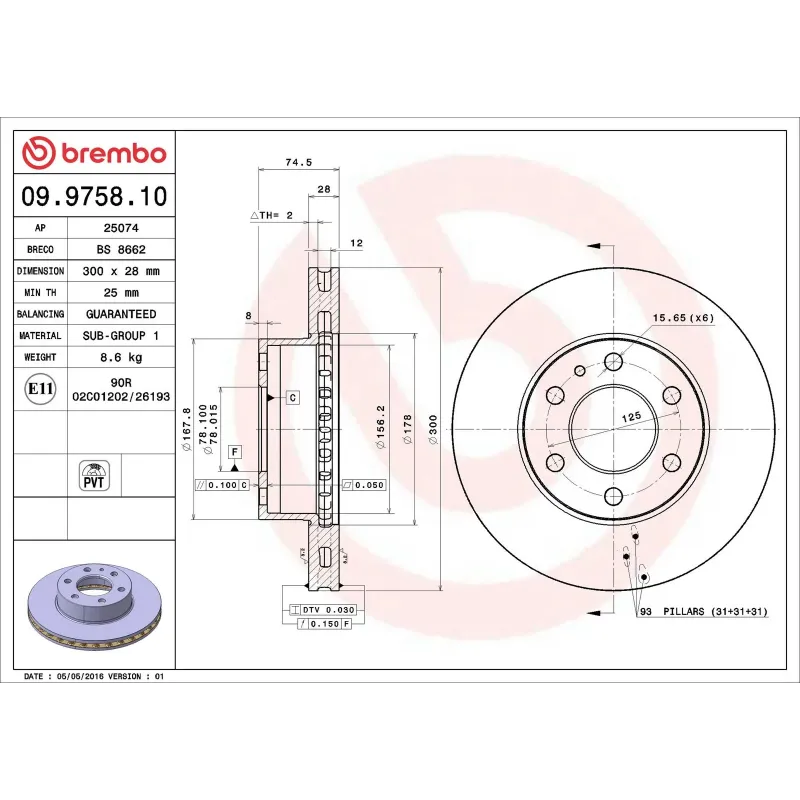 BREMBO 09.9758.10 Disco de freno (Unidad)