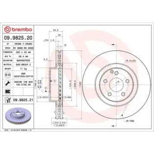 BREMBO 09.9825.20 Disco de freno (Unidad)