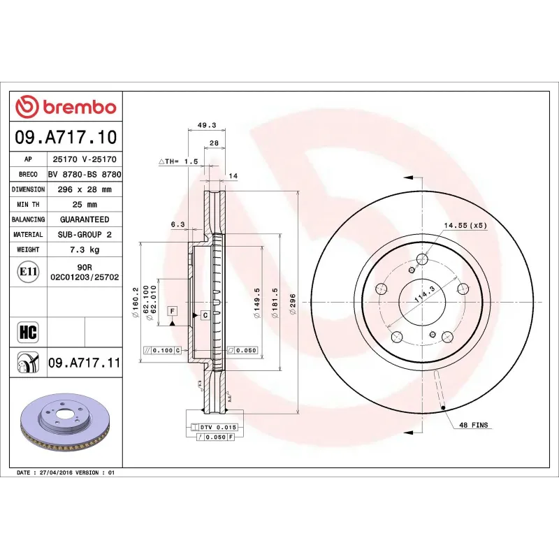 BREMBO 09.A717.10 Disco de freno (Unidad)