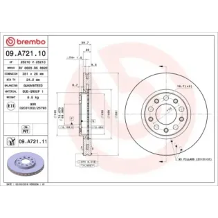 BREMBO 09.A721.10 Disco de freno (Unidad)