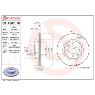 BREMBO 09.A867.10 Disco de freno (Unidad)