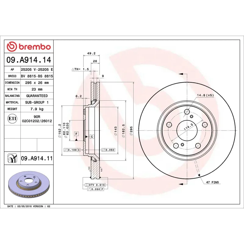 BREMBO 09.A914.14 Disco de freno (Unidad)